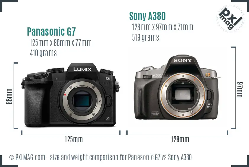 Panasonic G7 vs Sony A380 size comparison