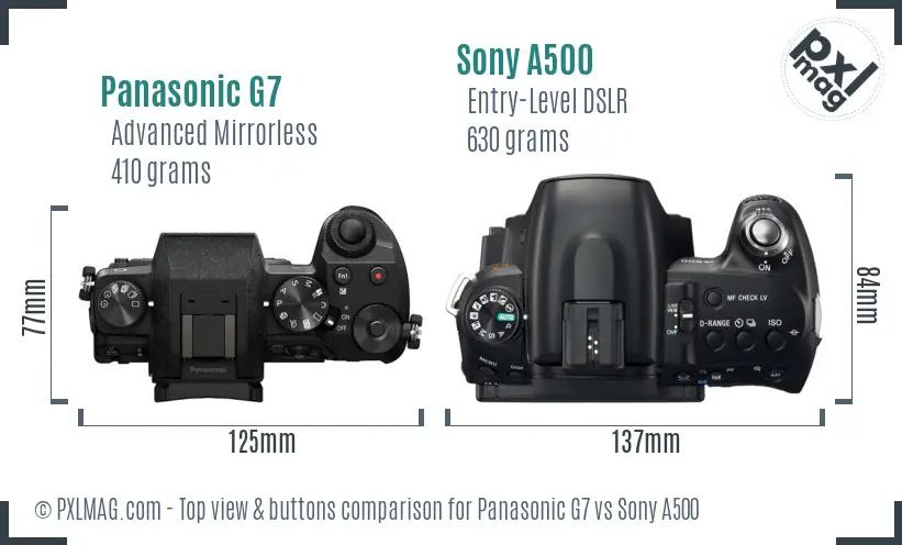 Panasonic G7 vs Sony A500 top view buttons comparison