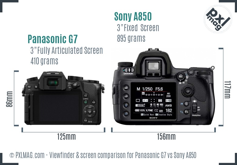 Panasonic G7 vs Sony A850 Screen and Viewfinder comparison