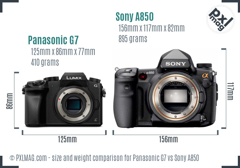 Panasonic G7 vs Sony A850 size comparison