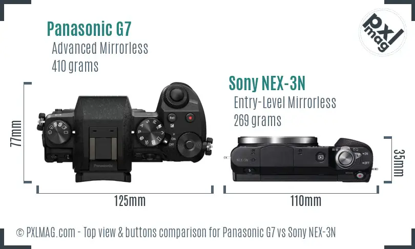 Panasonic G7 vs Sony NEX-3N top view buttons comparison