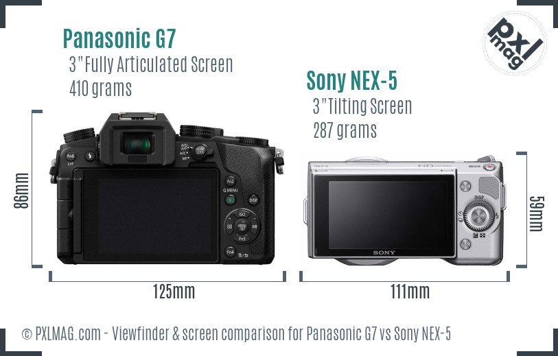 Panasonic G7 vs Sony NEX-5 Screen and Viewfinder comparison