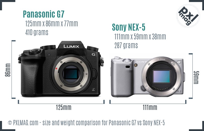 Panasonic G7 vs Sony NEX-5 size comparison