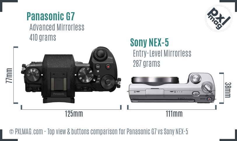 Panasonic G7 vs Sony NEX-5 top view buttons comparison