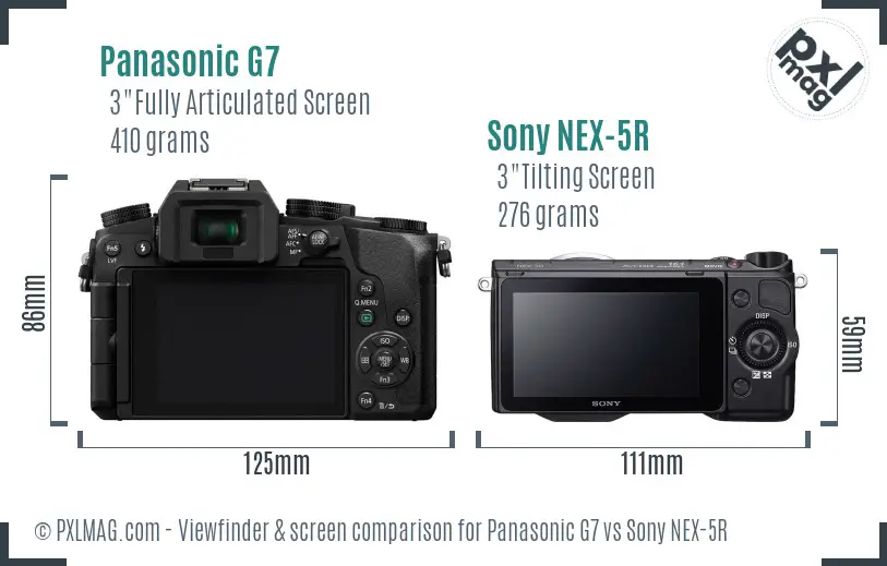 Panasonic G7 vs Sony NEX-5R Screen and Viewfinder comparison