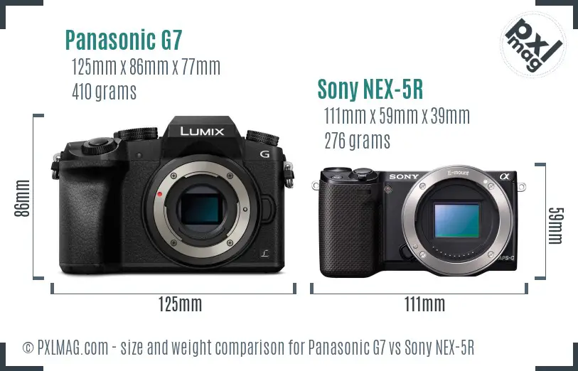 Panasonic G7 vs Sony NEX-5R size comparison
