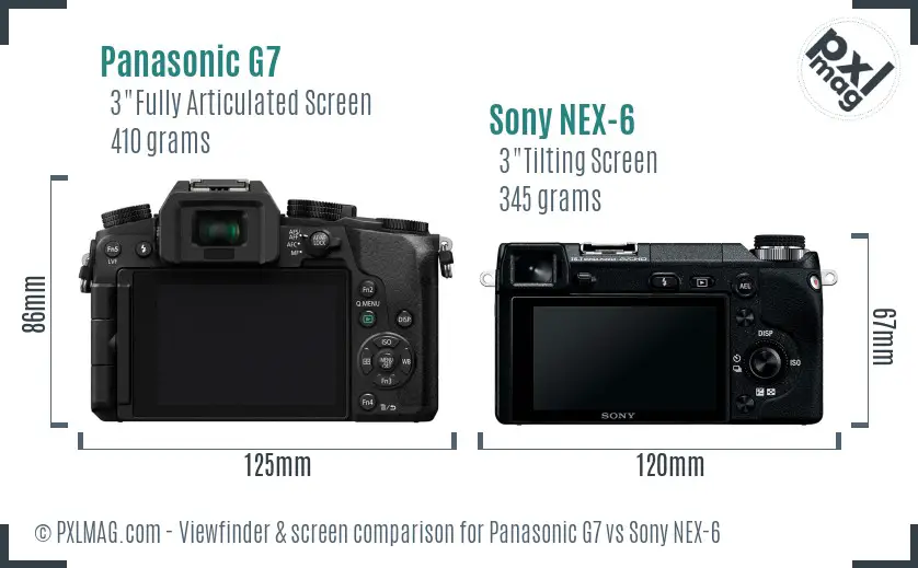 Panasonic G7 vs Sony NEX-6 Screen and Viewfinder comparison