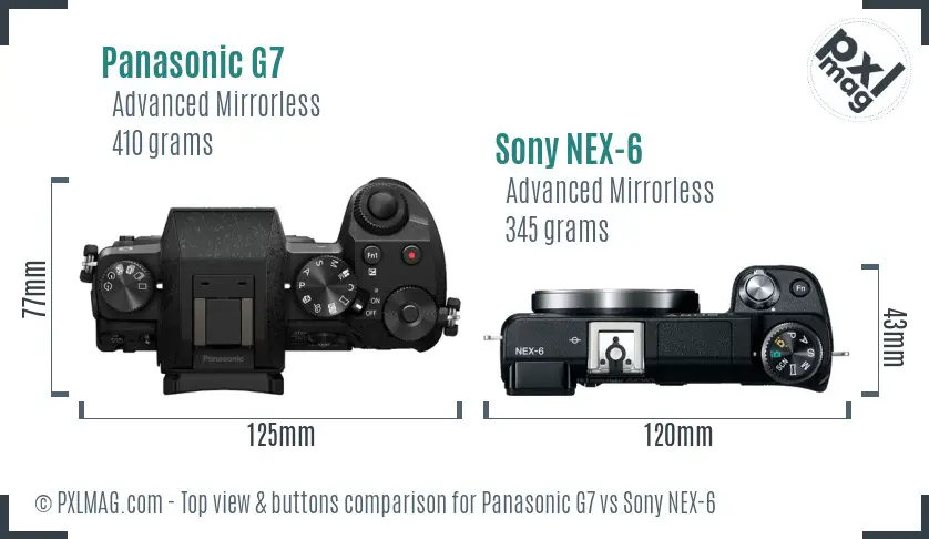 Panasonic G7 vs Sony NEX-6 top view buttons comparison