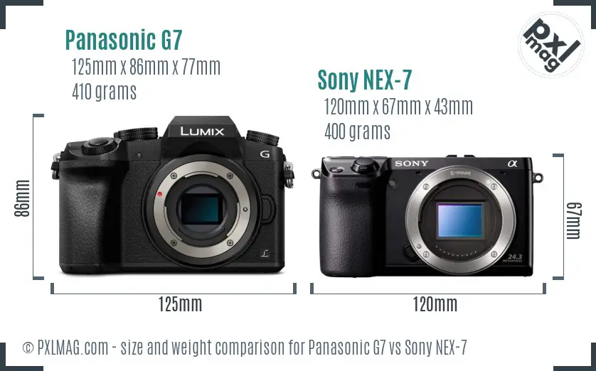 Panasonic G7 vs Sony NEX-7 size comparison