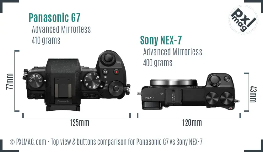 Panasonic G7 vs Sony NEX-7 top view buttons comparison