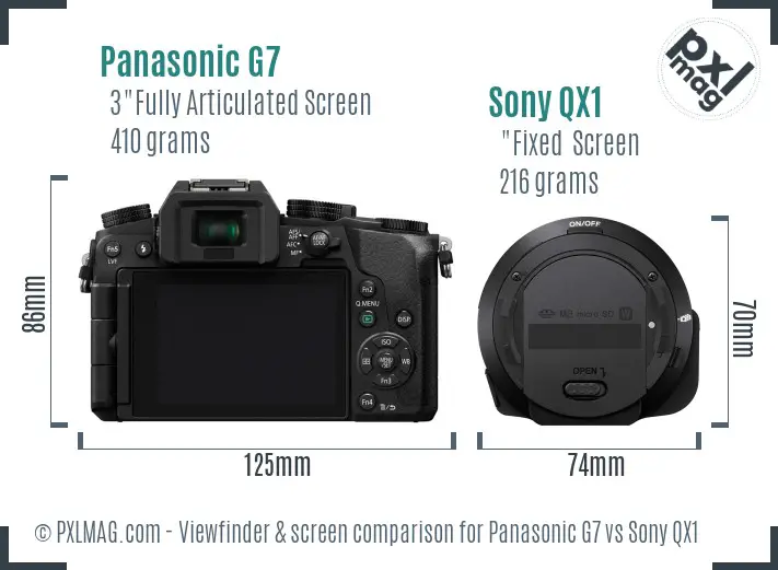 Panasonic G7 vs Sony QX1 Screen and Viewfinder comparison