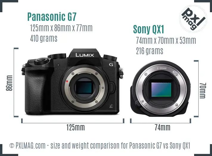 Panasonic G7 vs Sony QX1 size comparison
