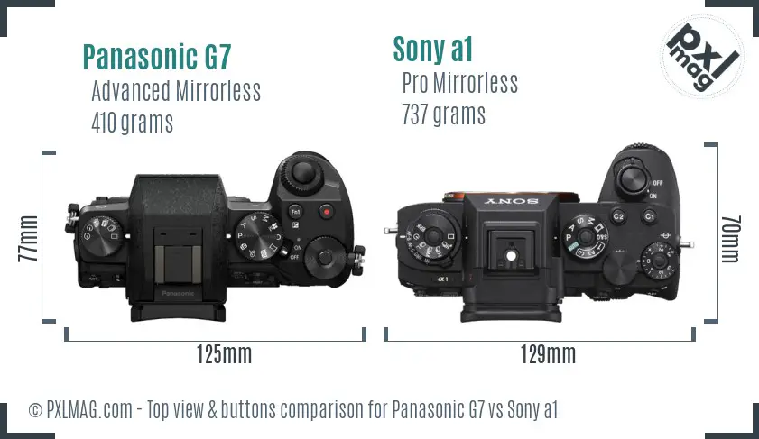 Panasonic G7 vs Sony a1 top view buttons comparison