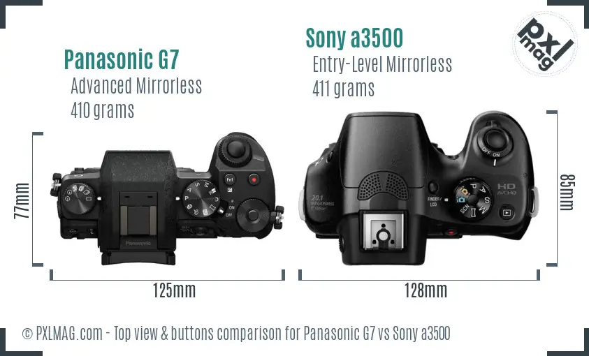 Panasonic G7 vs Sony a3500 top view buttons comparison