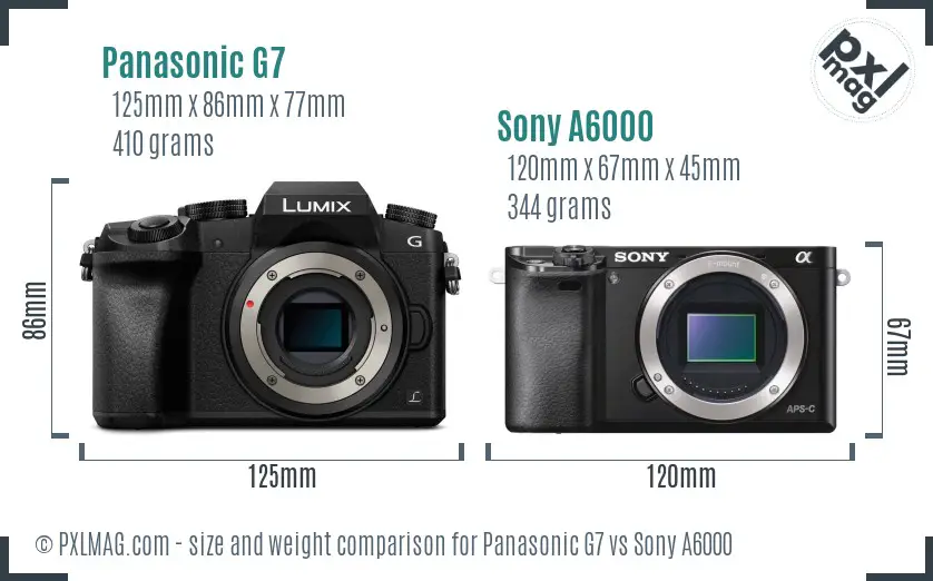 Panasonic G7 vs Sony A6000 size comparison