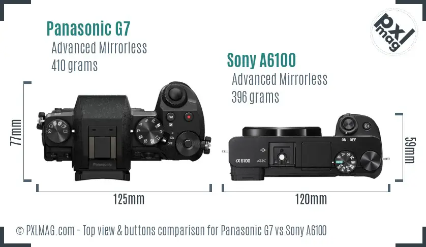 Panasonic G7 vs Sony A6100 top view buttons comparison