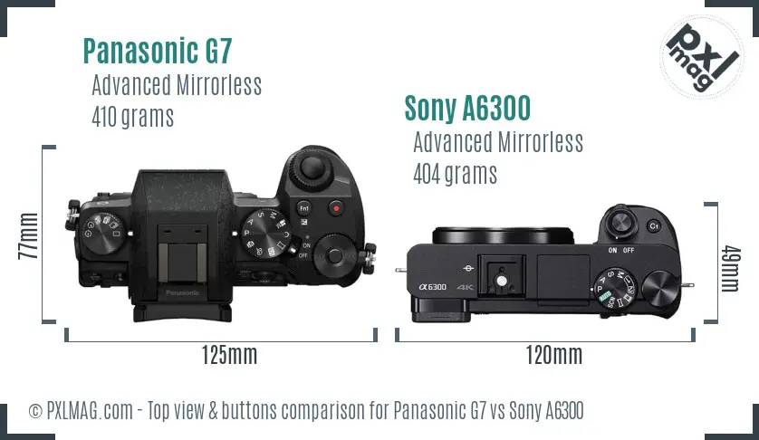 Panasonic G7 vs Sony A6300 top view buttons comparison