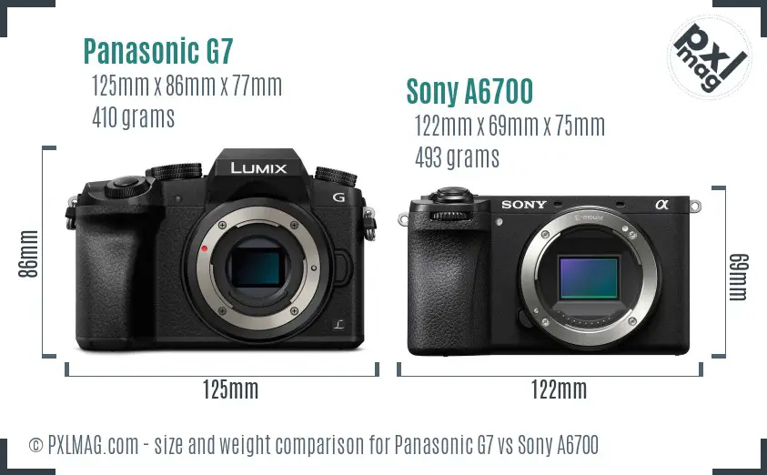 Panasonic G7 vs Sony A6700 size comparison