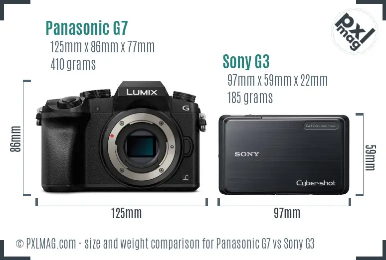 Panasonic G7 vs Sony G3 size comparison