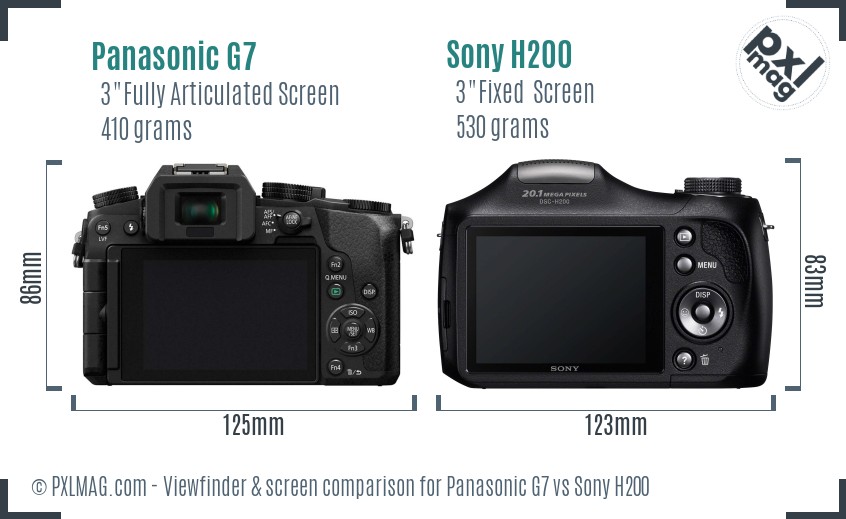 Panasonic G7 vs Sony H200 Screen and Viewfinder comparison