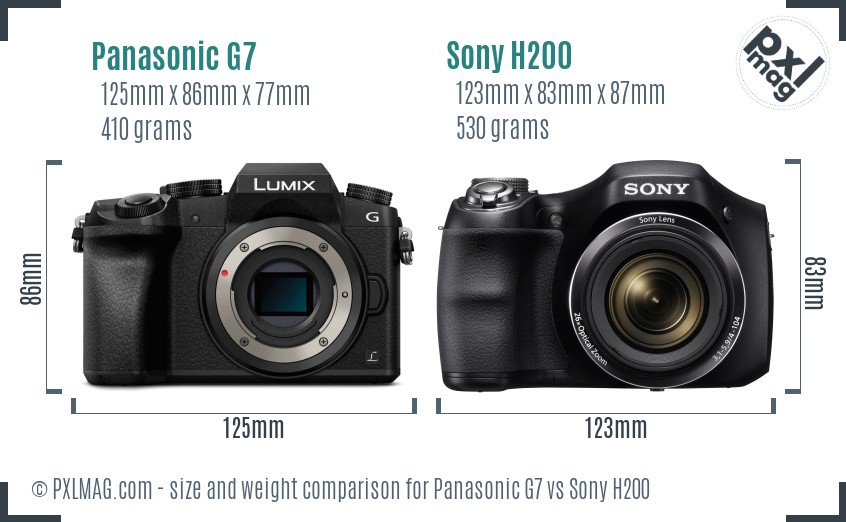 Panasonic G7 vs Sony H200 size comparison