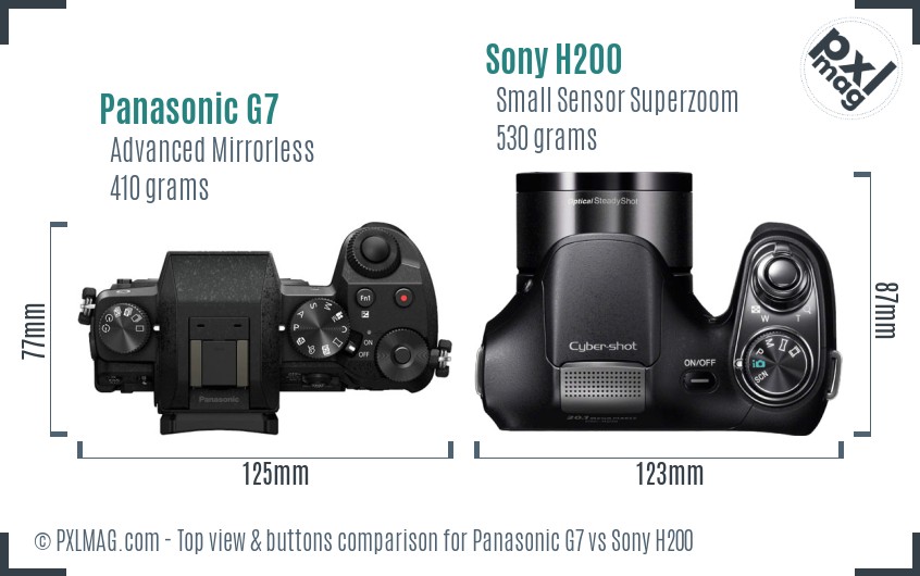 Panasonic G7 vs Sony H200 top view buttons comparison