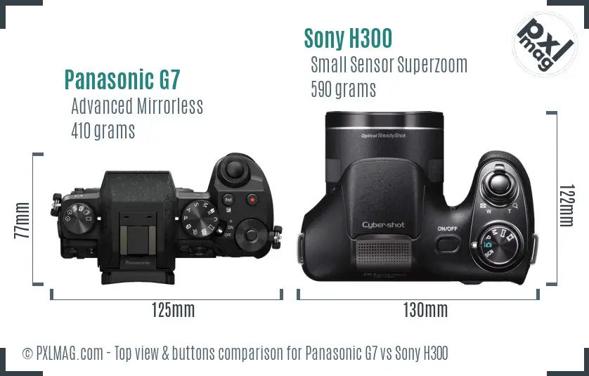 Panasonic G7 vs Sony H300 top view buttons comparison Panasonic G7 vs Sony H300 top view buttons comparison