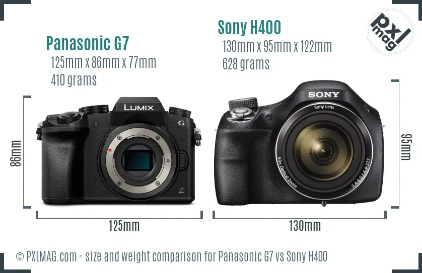 Panasonic G7 vs Sony H400 size comparison