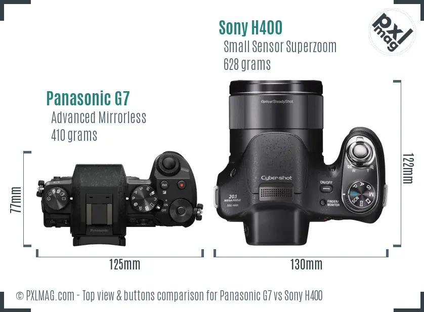 Panasonic G7 vs Sony H400 top view buttons comparison