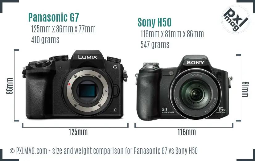 Panasonic G7 vs Sony H50 size comparison Panasonic G7 vs Sony H50 size comparison