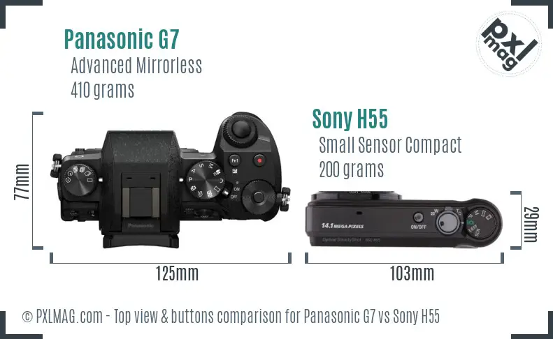 Panasonic G7 vs Sony H55 top view buttons comparison