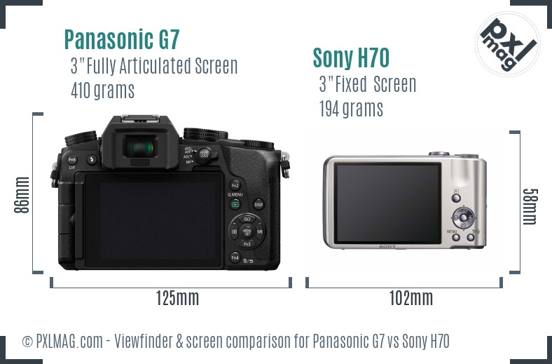 Panasonic G7 vs Sony H70 Screen and Viewfinder comparison