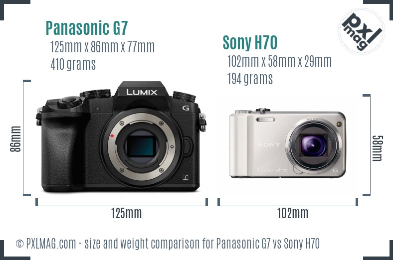 Panasonic G7 vs Sony H70 size comparison