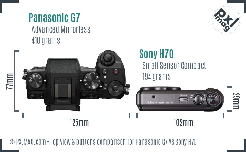 Panasonic G7 vs Sony H70 top view buttons comparison