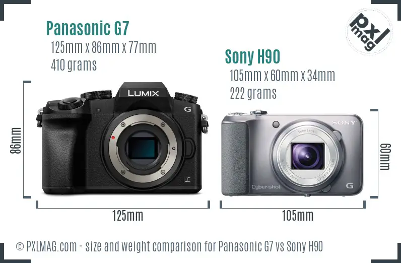 Panasonic G7 vs Sony H90 size comparison