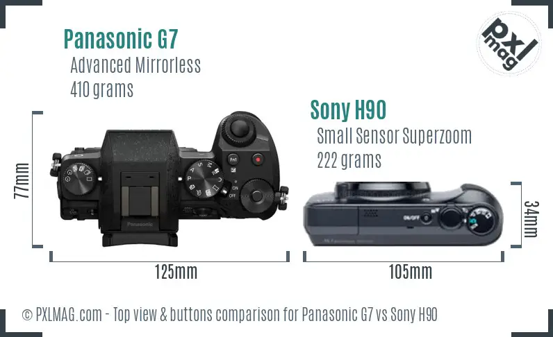 Panasonic G7 vs Sony H90 top view buttons comparison