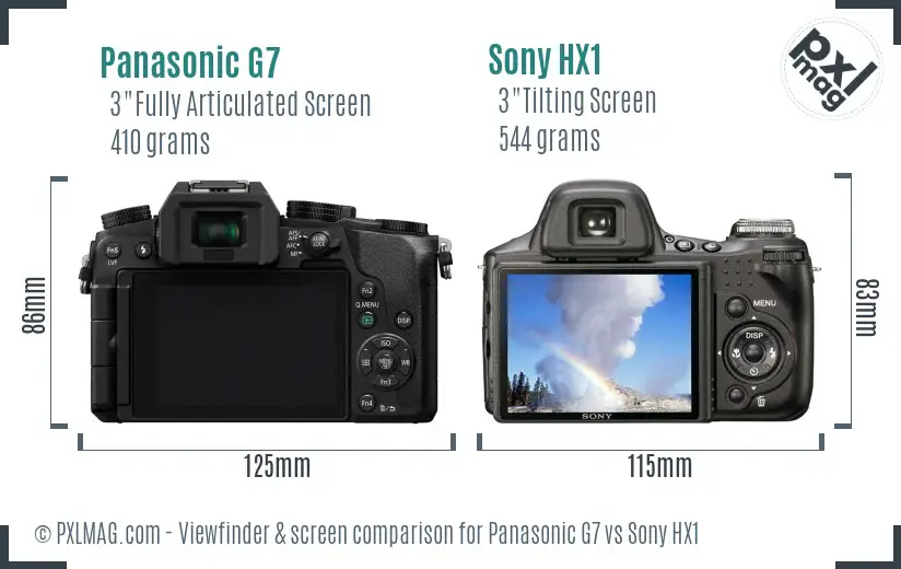 Panasonic G7 vs Sony HX1 Screen and Viewfinder comparison