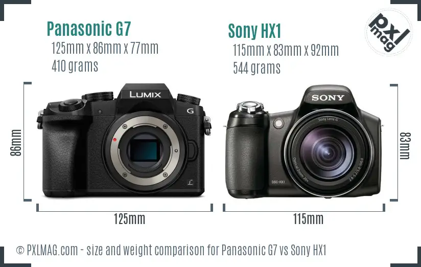 Panasonic G7 vs Sony HX1 size comparison