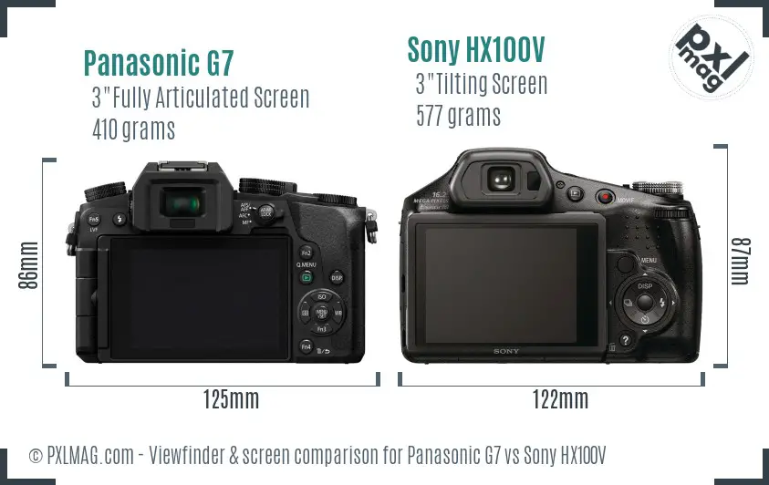 Panasonic G7 vs Sony HX100V Screen and Viewfinder comparison