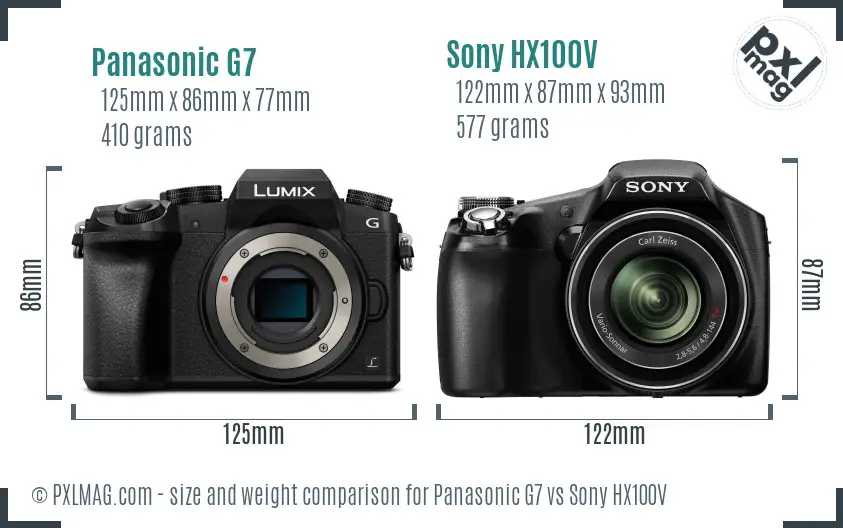 Panasonic G7 vs Sony HX100V size comparison