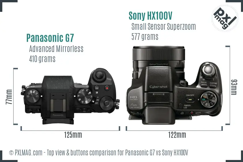Panasonic G7 vs Sony HX100V top view buttons comparison