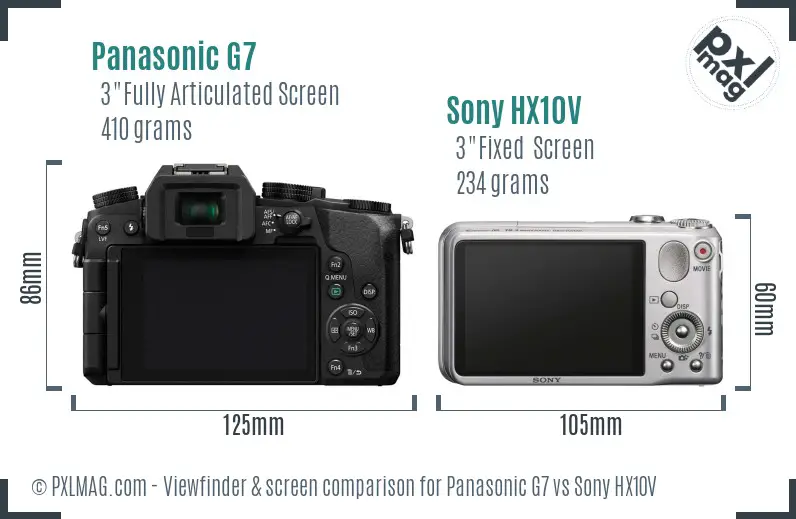 Panasonic G7 vs Sony HX10V Screen and Viewfinder comparison