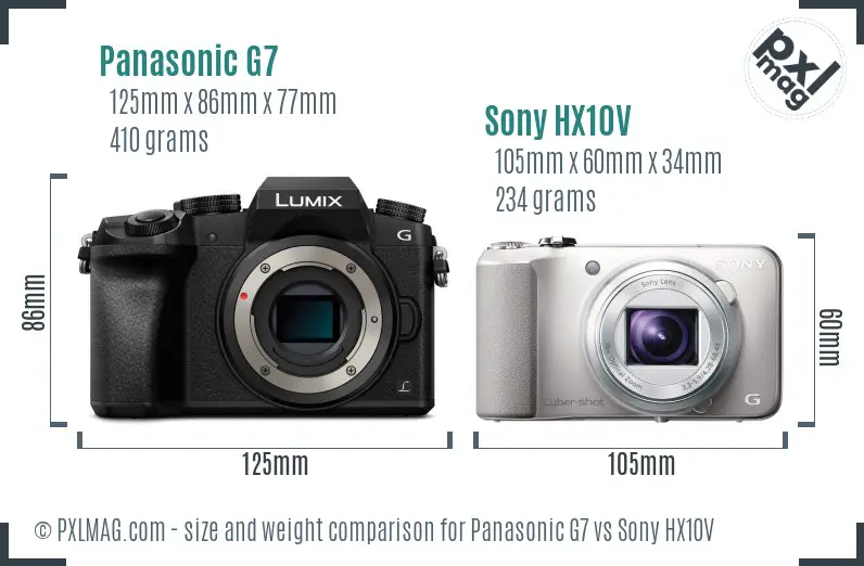 Panasonic G7 vs Sony HX10V size comparison