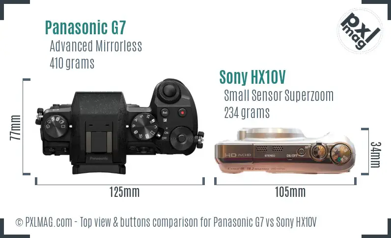 Panasonic G7 vs Sony HX10V top view buttons comparison