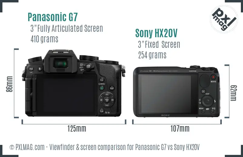 Panasonic G7 vs Sony HX20V Screen and Viewfinder comparison