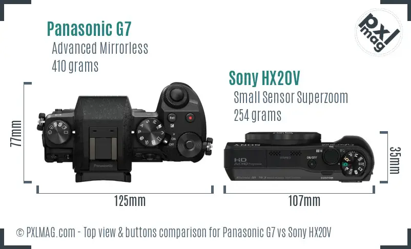 Panasonic G7 vs Sony HX20V top view buttons comparison