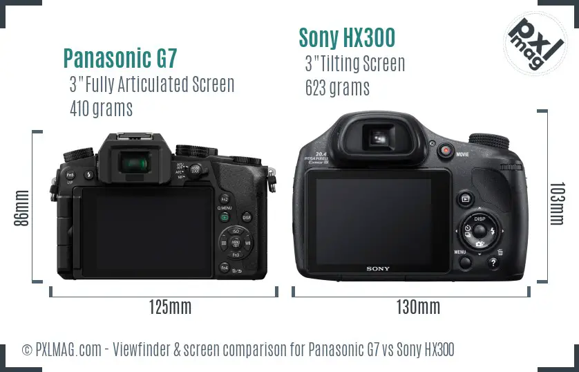 Panasonic G7 vs Sony HX300 Screen and Viewfinder comparison