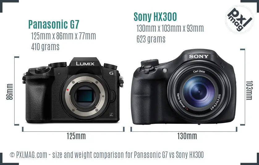 Panasonic G7 vs Sony HX300 size comparison