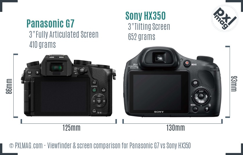 Panasonic G7 vs Sony HX350 Screen and Viewfinder comparison