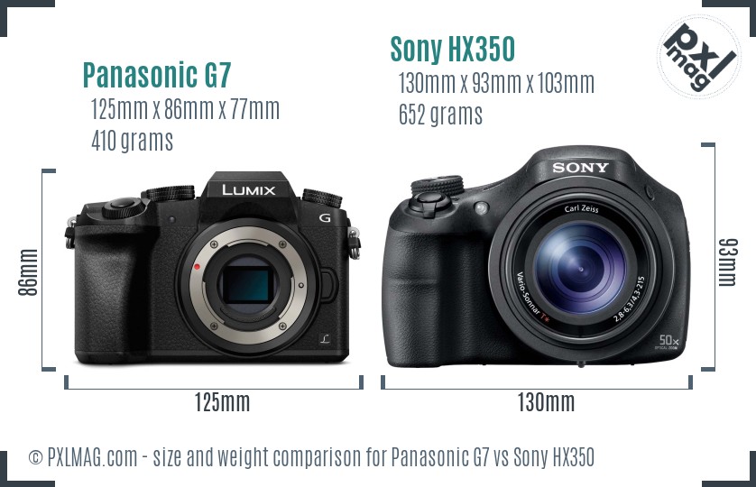 Panasonic G7 vs Sony HX350 size comparison Panasonic G7 vs Sony HX350 size comparison